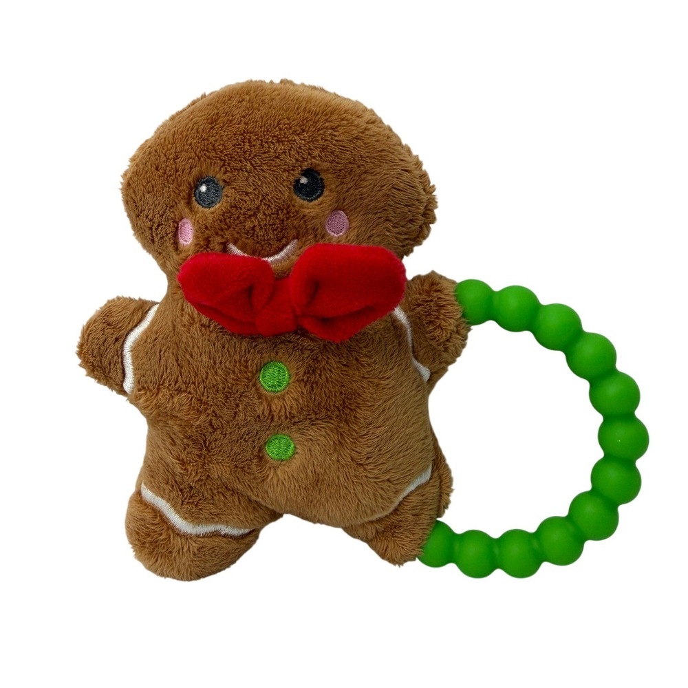 Spark Create Imagine Gingerbread Man Plush Teether Toy Brown Green Holiday Baby